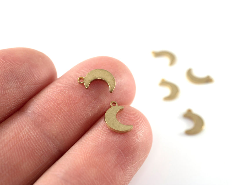 30 x Tiny Raw Brass Crescent Moon Charms, 9x6mm (C0425)