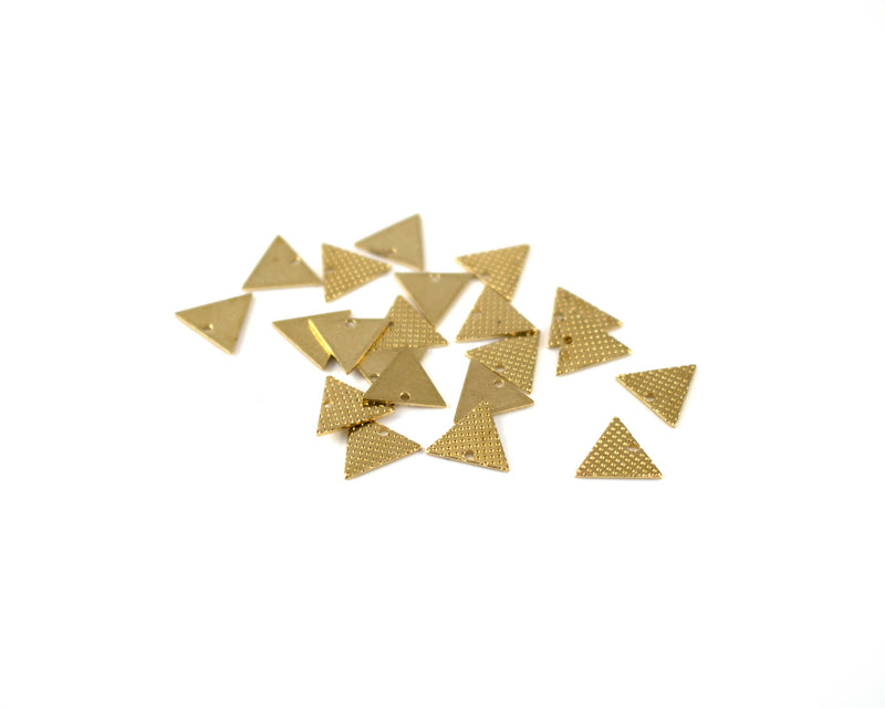 16 x Raw Brass Dotted Triangle Charms, 6x11mm (C0383)