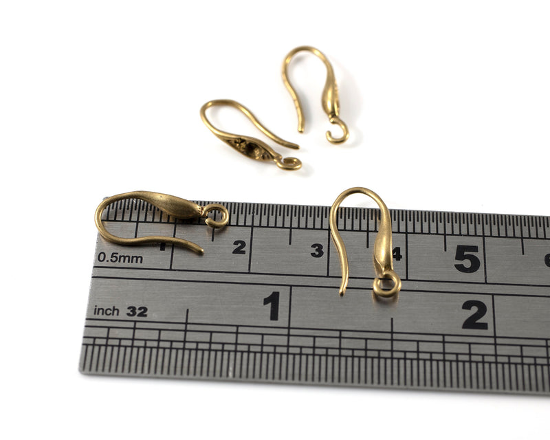 1 pair x Raw Brass Ear Hooks With Rhinestone Setting (C0430)