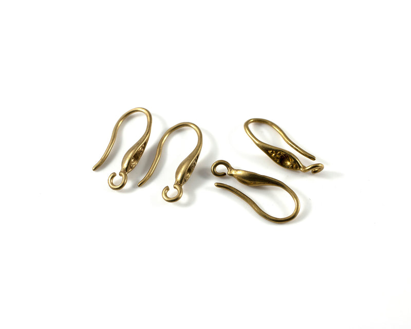 1 pair x Raw Brass Ear Hooks With Rhinestone Setting (C0430)