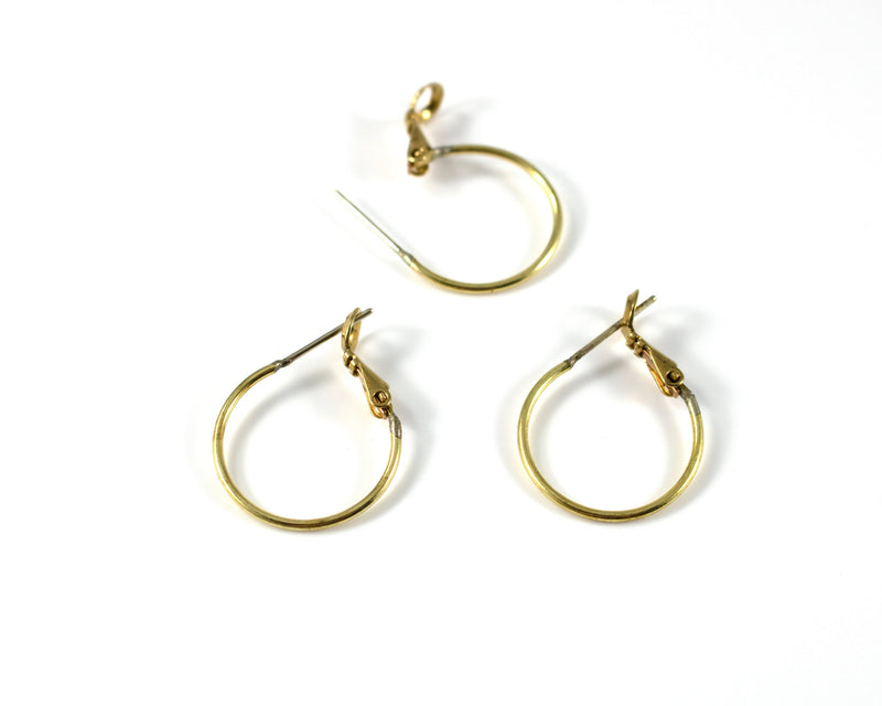 3 Pairs x Raw Brass Earring Hoops with Clasp, 26x20mm (C0374)