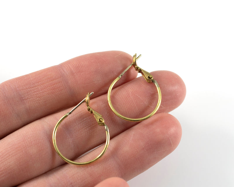 3 Pairs x Raw Brass Earring Hoops with Clasp, 26x20mm (C0374)