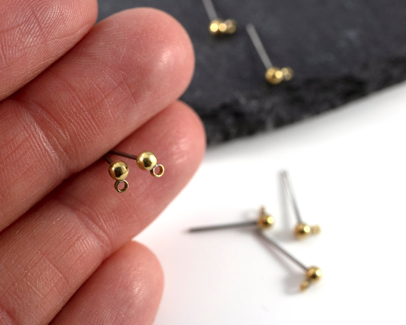 5 pairs x Brass Ball Earring Studs with Loop, 12x3mm (C0426)