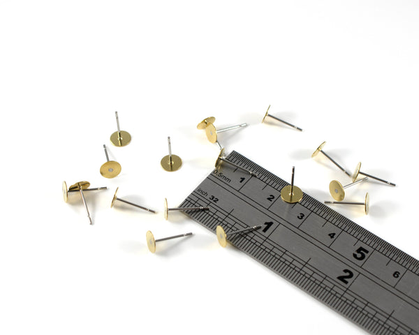 20 pairs x Flat Pad Earring Stud, Brass and Stainless Steel 12x6mm Earring Post (C0271)