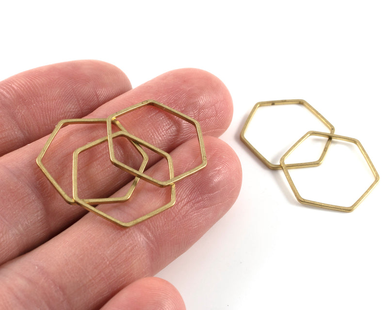 8 x Raw Brass Hexagon Connectors, 20x18mm (C0381)