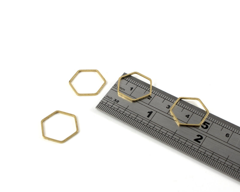 12 x Raw Brass Open Hexagon Connectors, 16x17mm (C0161)