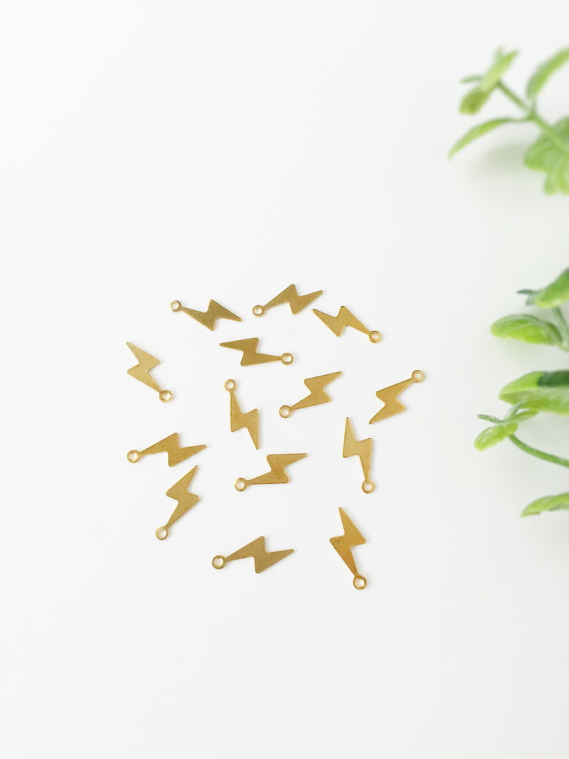 30 x Raw Brass Lightning Bolt Charms, 14x5.5mm (C0149)