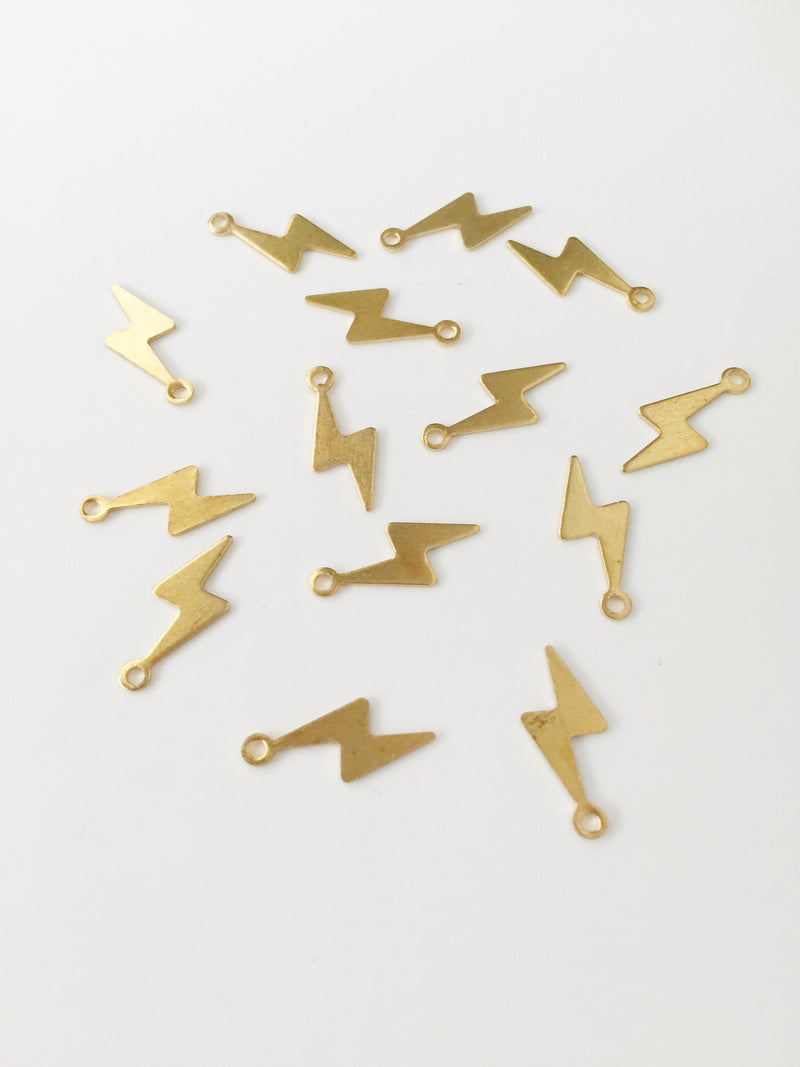 30 x Raw Brass Lightning Bolt Charms, 14x5.5mm (C0149)