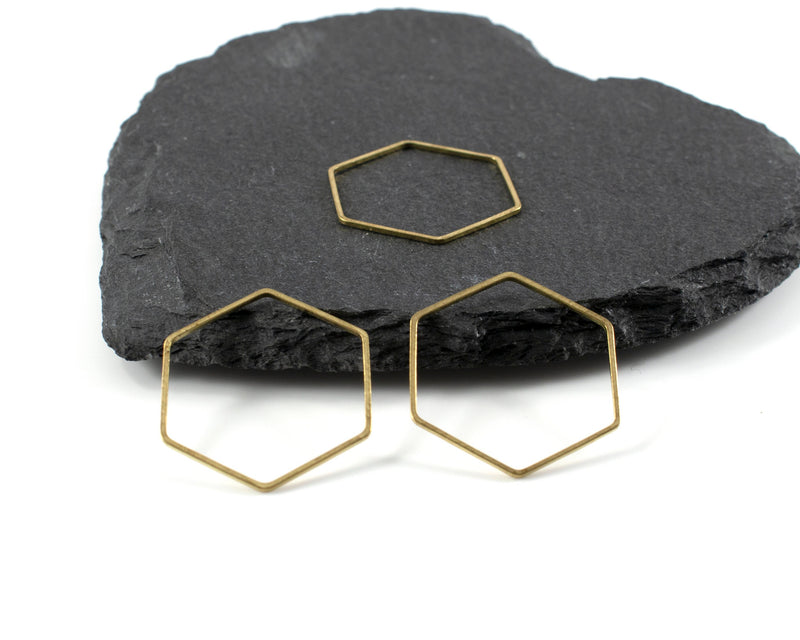 10 x Raw Brass Open Hexagon Connectors, 29c25mm (C0164)