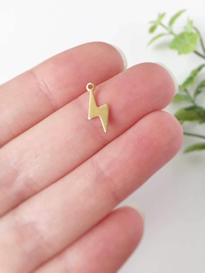 30 x Raw Brass Lightning Bolt Charms, 14x5.5mm (C0149)