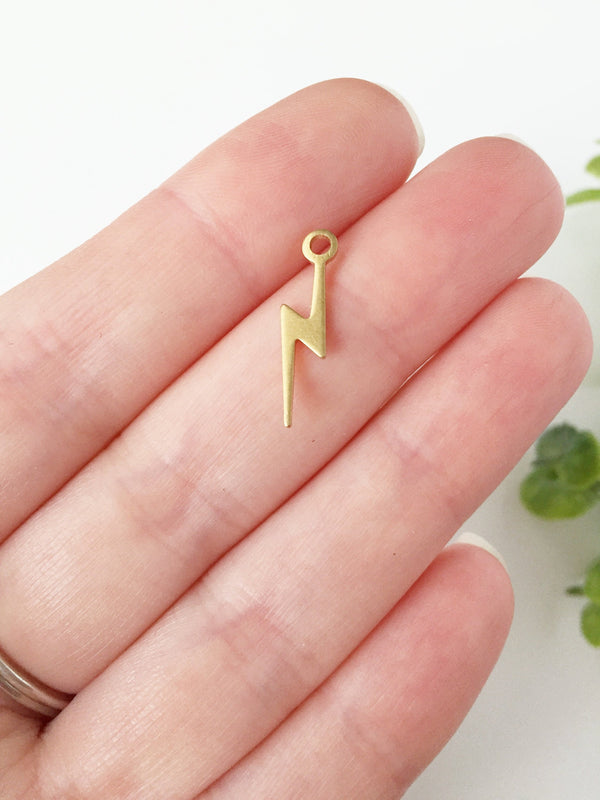 10 x Raw Brass Lightning Bolt Charms, 20x4.5mm (C0148)