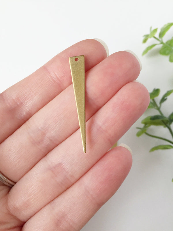 6 x Raw Brass Long Triangle Drops, 39x6.5mm (C0145)