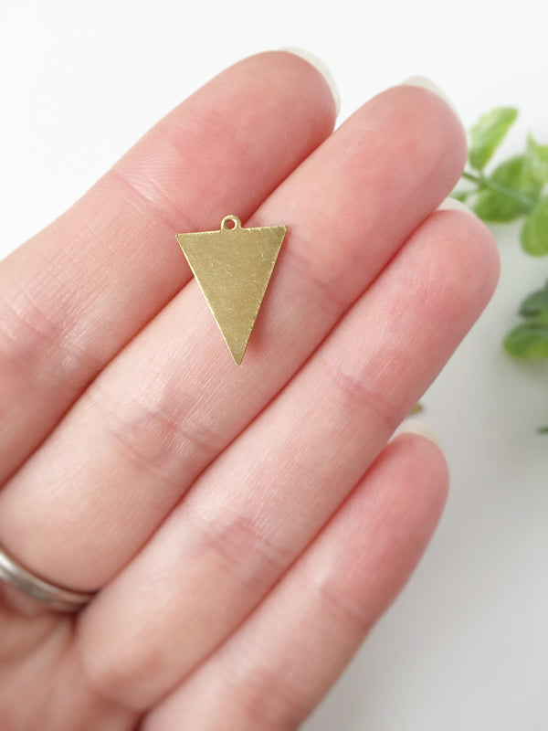 6 x Raw Brass Triangle Drop Charms, 17x13mm (C0139)