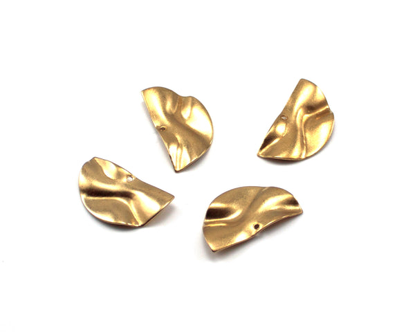 4 x Raw Brass Half Round Wavy Pendants, 25x14mm (C0197)