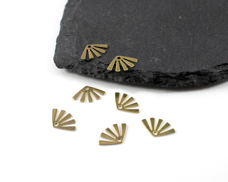 8 x Raw Brass Fan Charms, 15x10mm (C0664)