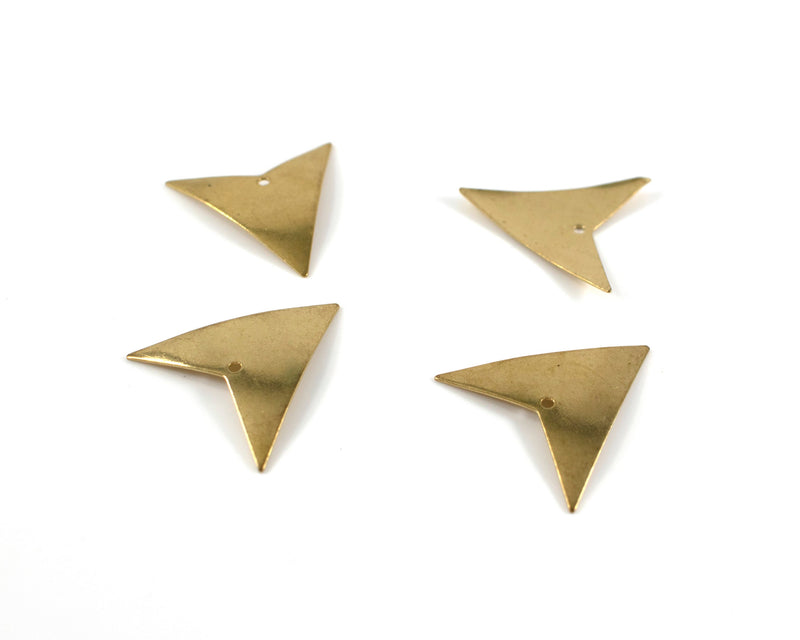 4 x Raw Brass Domed Triangle Charms, 25mm (C0133)