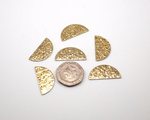 4 x Raw Brass Textured Semicircle Pendants, 25x12mm (C0202)