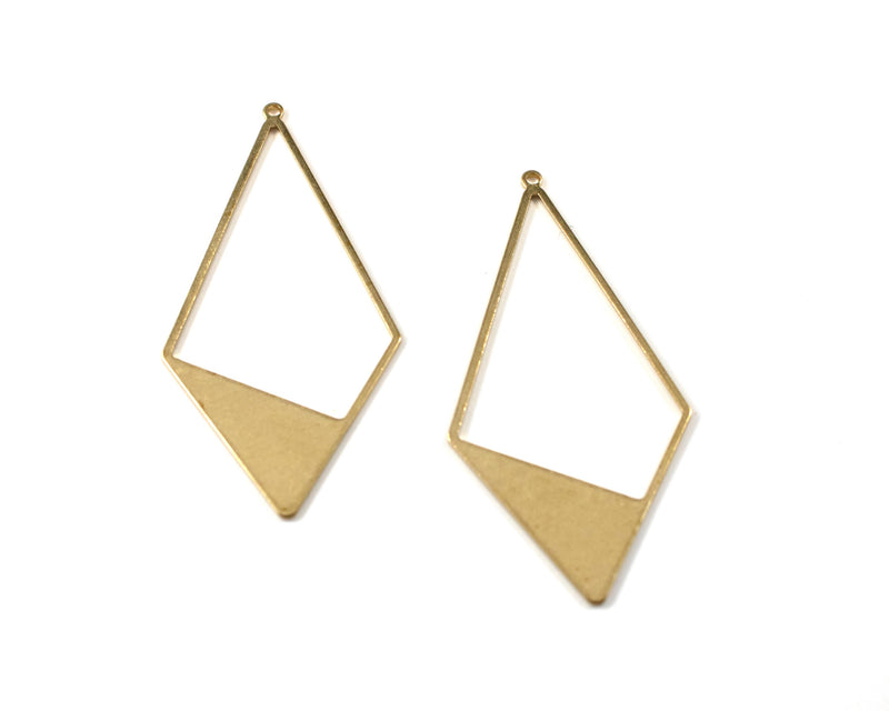 2 x Raw Brass Large Open Rhombus Pendants, 55x27mm (C0024)