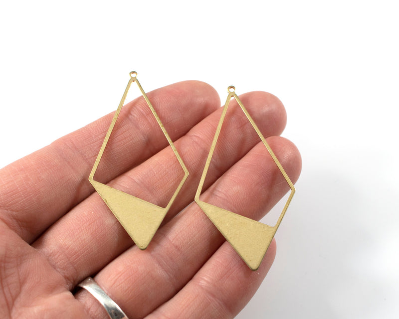 2 x Raw Brass Large Open Rhombus Pendants, 55x27mm (C0024)