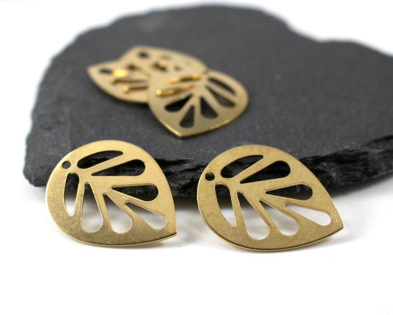 2 x Raw Brass Large Cut-out Leaf Charms, 30x24mm (C0099)