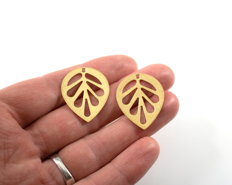 2 x Raw Brass Large Cut-out Leaf Charms, 30x24mm (C0099)