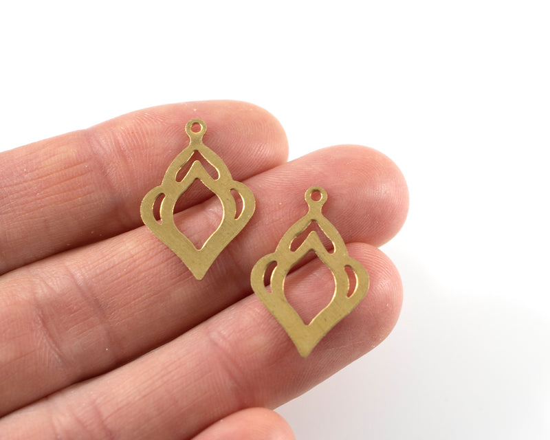 8 x Raw Brass Moroccan Teardrop Pendants, 25x17mm (C0290)