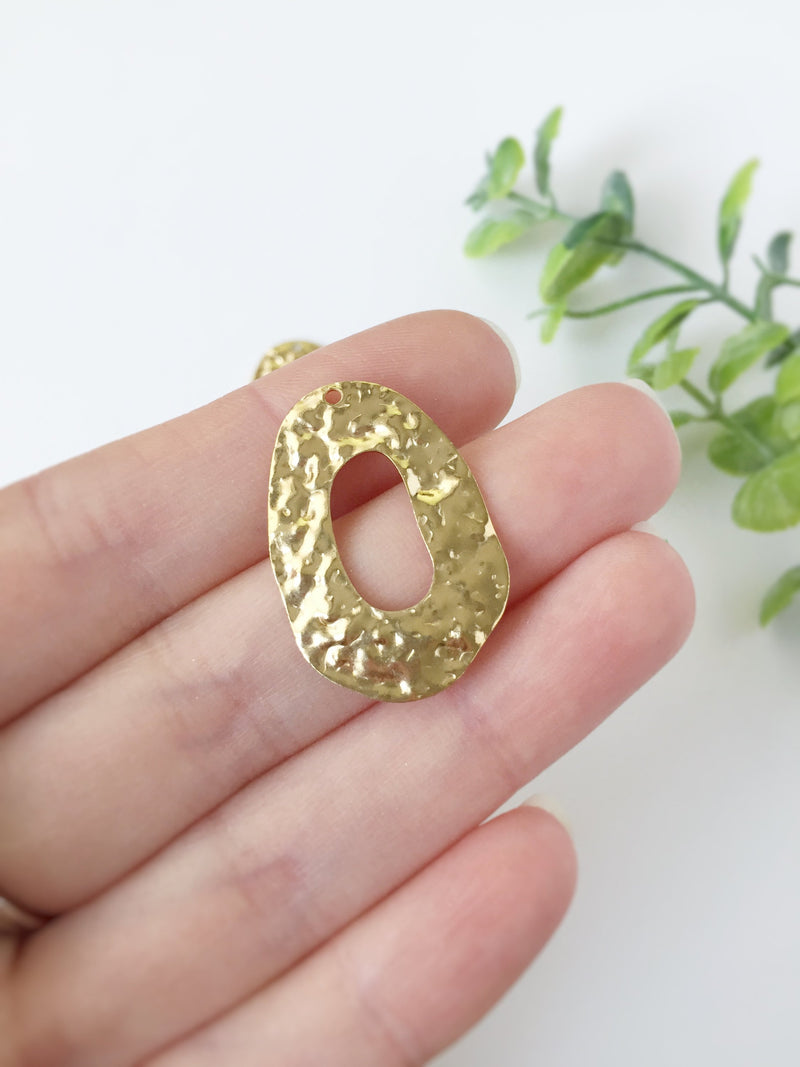 2 x Irregular Oval Raw Brass Pendants, 20x30mm Organic Shape Charms (C0038)