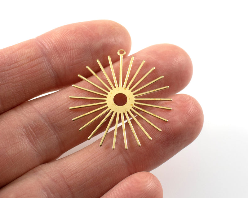 2 x Raw Brass Sun Pendants, 32x30mm Sunburst Charms (C0064)