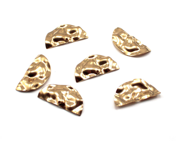 4 x Raw Brass Wavy Half Moon Pendants, 29x15mm (C0196)