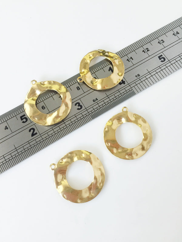 4 x Wavy Raw Brass Hoop Charms, 23mm (C0036)