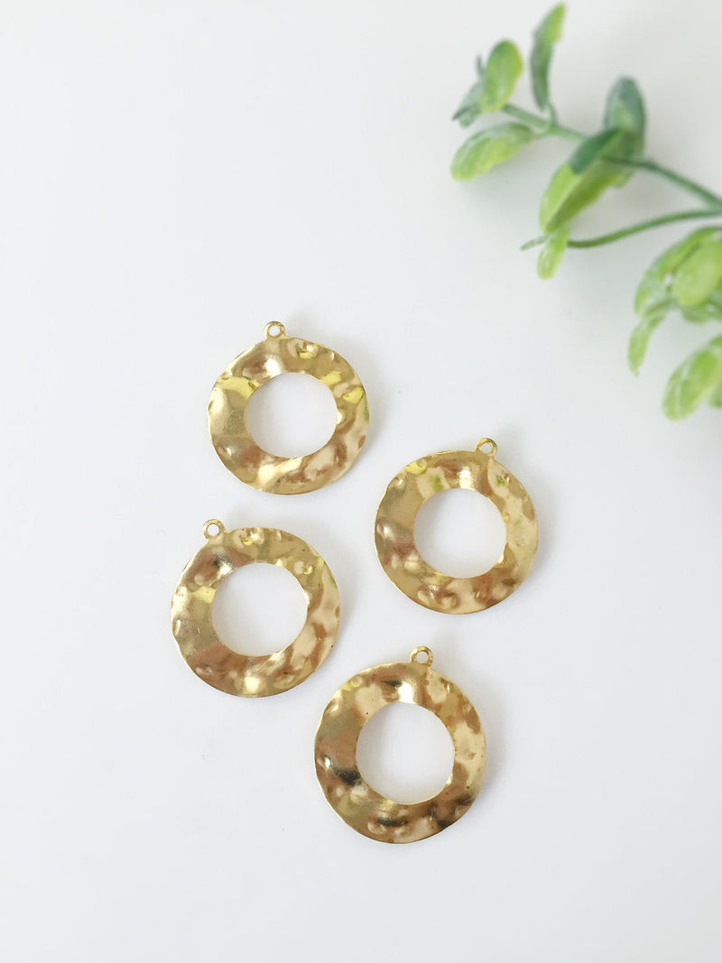 4 x Wavy Raw Brass Hoop Charms, 23mm (C0036)