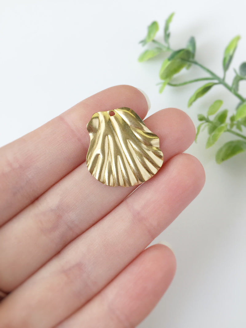 6 x Large Raw Brass Shell Charms, 23x22mm (C0037)