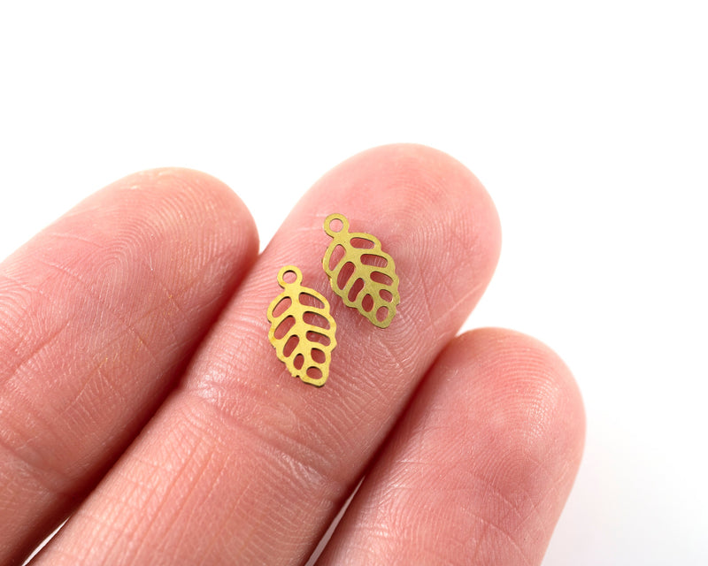 12 x Raw Brass Tiny Leaf Charms, 10x5mm (C0232)