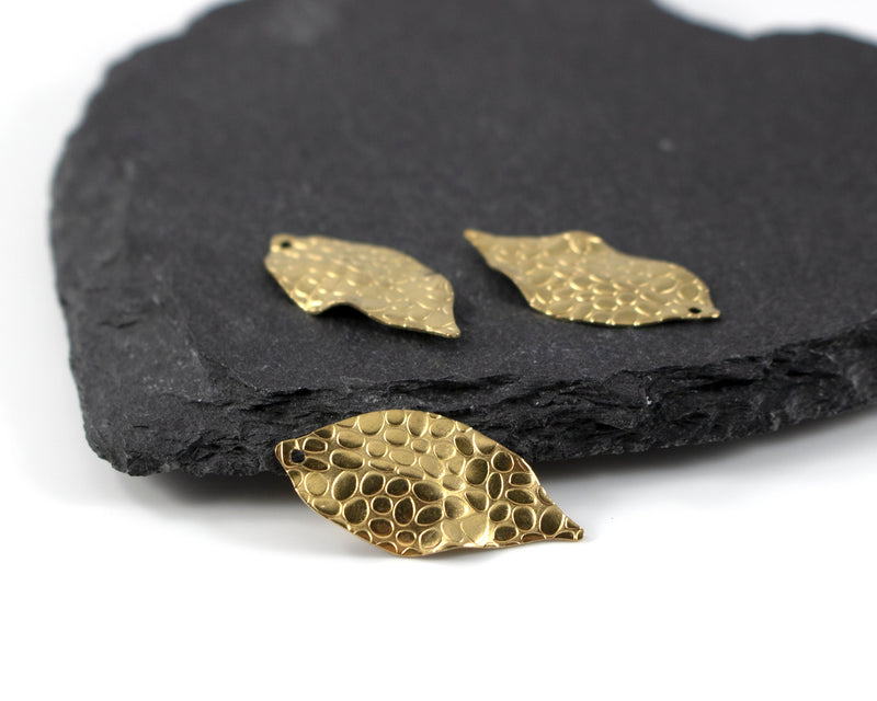 6 x Textured Raw Brass Leaf Pendants, 26x13mm (C0268)