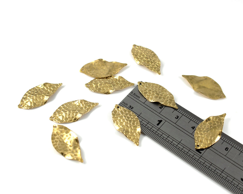 6 x Textured Raw Brass Leaf Pendants, 26x13mm (C0268)