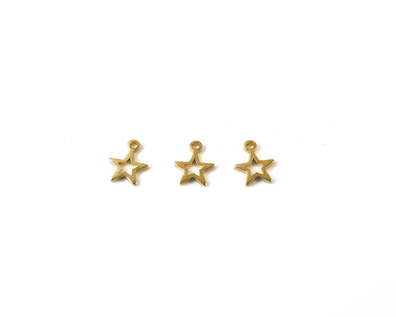 20 x Raw Brass Open Star Charms, 11x8mm (C0293)