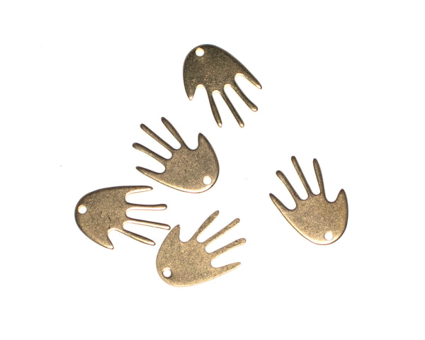 6 x Raw Brass Hand Charms, 16.5x11.5mm (C0213)