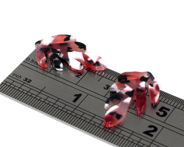 4 x Red, Black and White Cellulose Acetate Leaf Charms, 25x16mm (C0572)