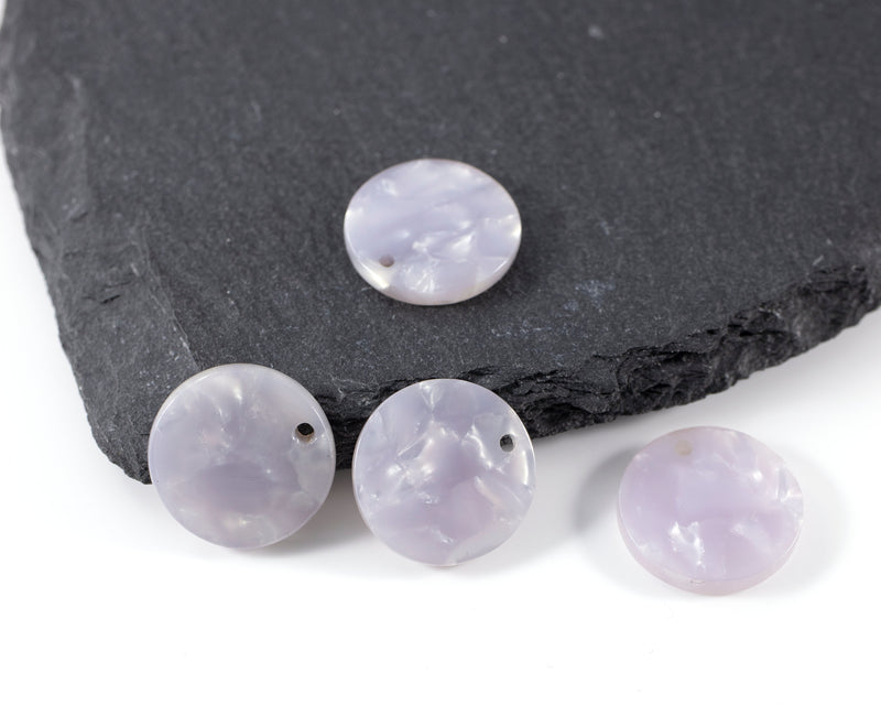 6 x Pearlescent Lilac Round Resin Charms, 17mm