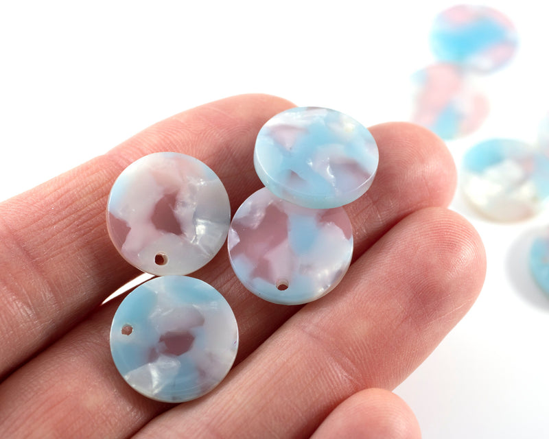 6 x Blue Round Resin Charms, 17mm Acetate Cellulose Pendants (C0584)