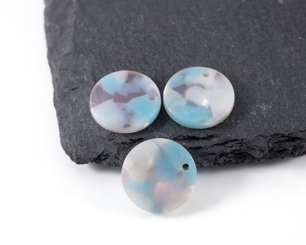 6 x Blue Round Resin Charms, 17mm Acetate Cellulose Pendants (C0584)