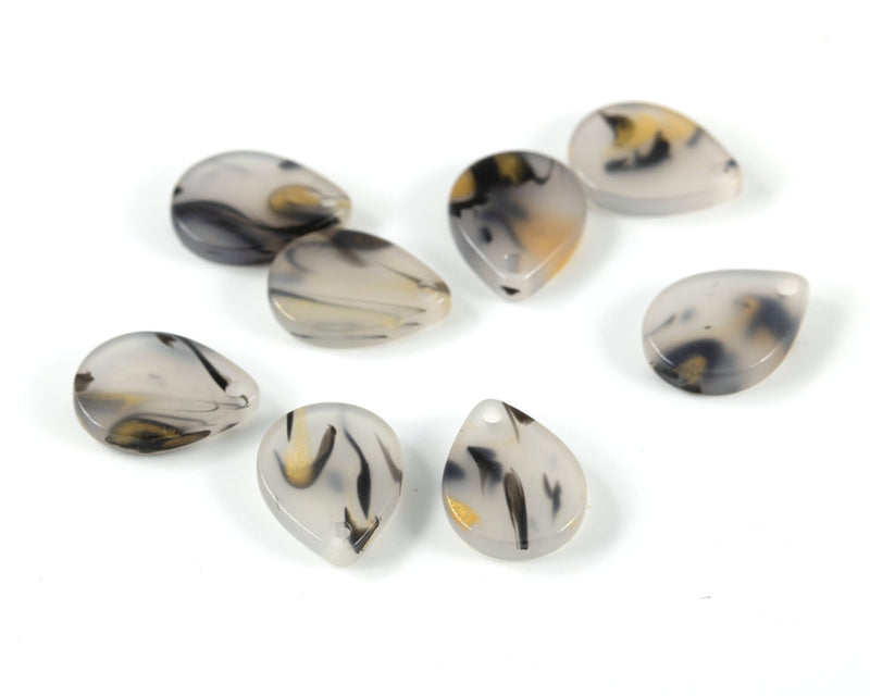 12 x Grey and Gold Acrylic Teardrop Pendants, 12x9mm (C0550)