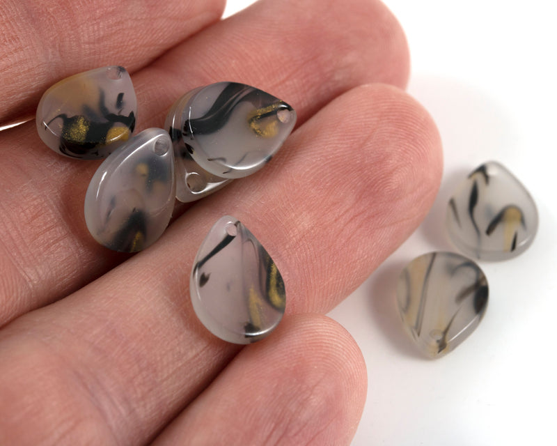 12 x Grey and Gold Acrylic Teardrop Pendants, 12x9mm (C0550)