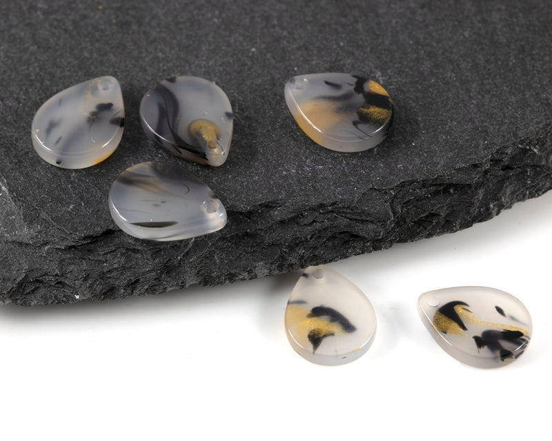 12 x Grey and Gold Acrylic Teardrop Pendants, 12x9mm (C0550)