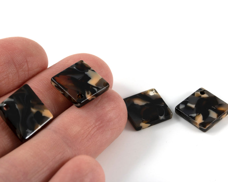 8 x Black and Cream Tortoiseshell Square Cellulose Acetate Charms, 13x13mm (C0548)