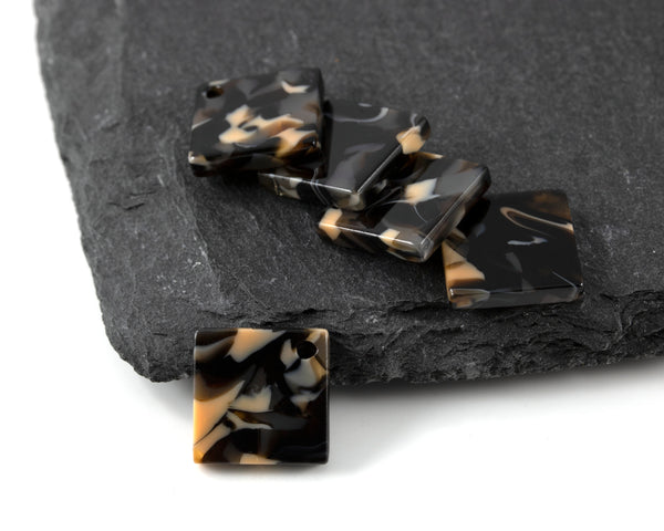 8 x Black and Cream Tortoiseshell Square Cellulose Acetate Charms, 13x13mm (C0548)