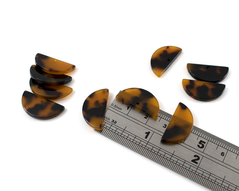 6 x Brown Tortoiseshell Half Circle Cellulose Acetate Charms, 23x12mm (C0594)