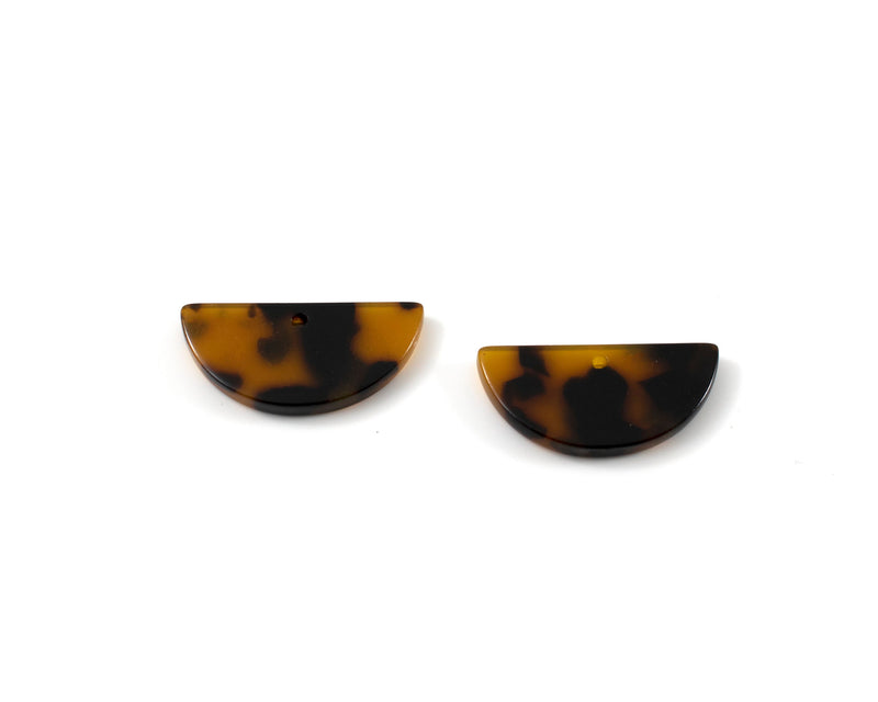 6 x Brown Tortoiseshell Half Circle Cellulose Acetate Charms, 23x12mm (C0594)