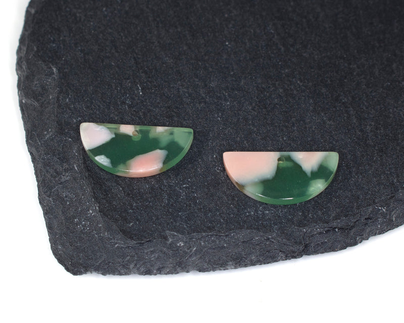 8 x Green Pink Half Circle Cellulose Acetate Charms, 13x11mm (C0571)