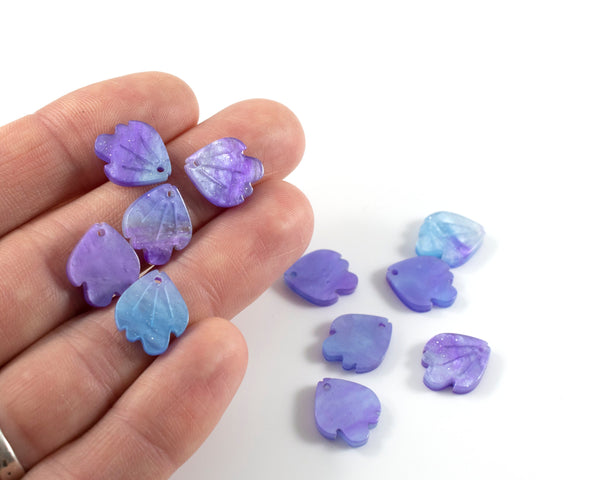 8 x Cellulose Acetate Purple with Glitter Petal Beads, 15x13mm